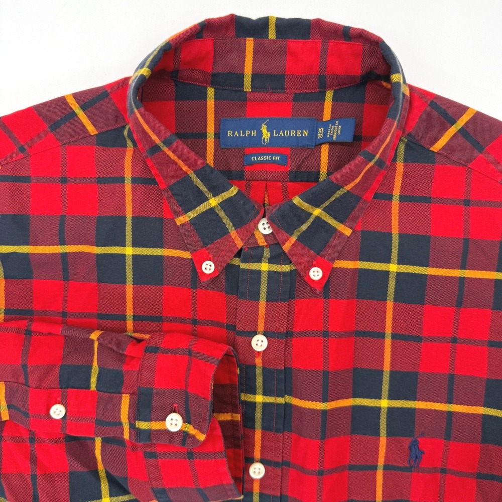 Ralph Lauren Button Down Shirt Men XL Red Plaid Classic Fit Long Sleeve Cotton